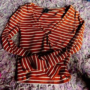 Forever 21 brown blouse with white stripes ON SALE